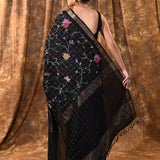 Black Floral Silk Blend Saree