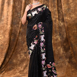 Black Embroidered Tissue Silk Saree