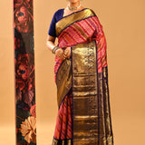Blush Pink Striped Banarasi Silk Saree