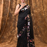 Black Embroidered Tissue Silk Saree