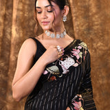 Black Embroidered Tissue Silk Saree
