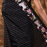 Black Embroidered Tissue Silk Saree