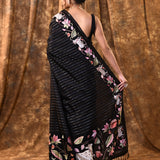 Black Embroidered Tissue Silk Saree