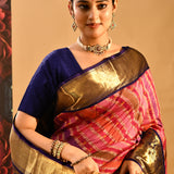 Blush Pink Striped Banarasi Silk Saree
