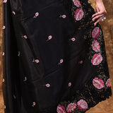 Black Floral Embroidered Silk Saree