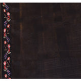 Black Embroidered Tussar Silk Saree