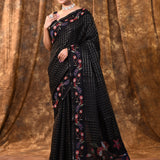 Black Embroidered Tussar Silk Saree
