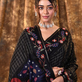 Black Embroidered Tussar Silk Saree