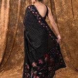Black Embroidered Tussar Silk Saree