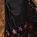 Black Embroidered Tussar Silk Saree
