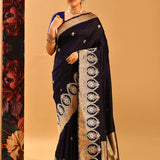 Dark Midnight Blue Banarasi Saree With Butti