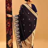Dark Midnight Blue Banarasi Saree With Butti