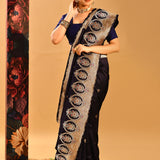 Dark Midnight Blue Banarasi Saree With Butti