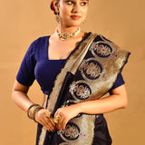 Dark Midnight Blue Banarasi Saree With Butti