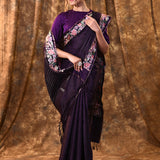 Dark Purple Embroidered Tussar Saree