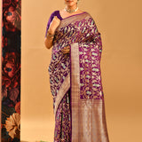 Royal Purple Lady Motif Meenakari Banarasi Silk Saree