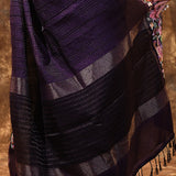 Dark Purple Embroidered Tussar Saree