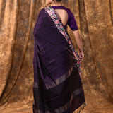 Dark Purple Embroidered Tussar Saree