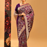 Royal Purple Lady Motif Meenakari Banarasi Silk Saree