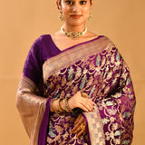 Royal Purple Lady Motif Meenakari Banarasi Silk Saree
