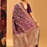 Royal Purple Lady Motif Meenakari Banarasi Silk Saree