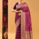 Deep Purple With Golden Butti In Banarasi Silk Saree