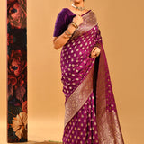 Deep Purple With Golden Butti In Banarasi Silk Saree