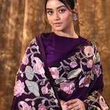 Dark Purple Embroidered Silk Blend Saree