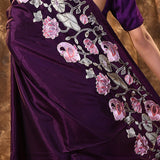 Dark Purple Embroidered Silk Blend Saree