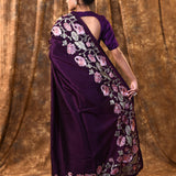 Dark Purple Embroidered Silk Blend Saree