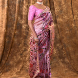 Taffy Pink Floral Embroidered Silk Blend Saree