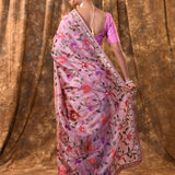 Taffy Pink Floral Embroidered Silk Blend Saree