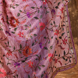 Taffy Pink Floral Embroidered Silk Blend Saree
