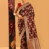 Coffee Brown Meenakari Floral Jaal Banarasi Silk Saree