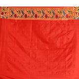 Red Banarasi Silk Saree With Ikat Print And Gold Peacock Border