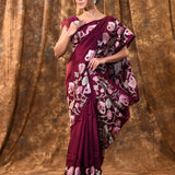 Plum Purple Embroidered Silk Blend Saree