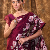 Plum Purple Embroidered Silk Blend Saree