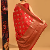 Ruby Red Floral Butta Banarasi Silk Saree