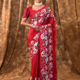 Classic Red Embroidered Silk Blend Saree