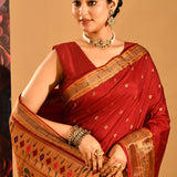 Brick Red Traditional Pathani Silk Saree