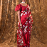 Classic Red Embroidered Silk Blend Saree