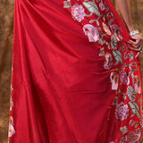 Classic Red Embroidered Silk Blend Saree
