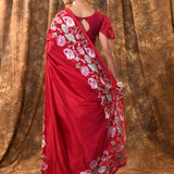 Classic Red Embroidered Silk Blend Saree