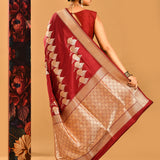 Deep Red With Gold Leaf Butti And Scalloped Gold Zari Pallu Banarasi Silk Saree