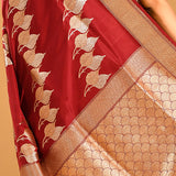Deep Red With Gold Leaf Butti And Scalloped Gold Zari Pallu Banarasi Silk Saree