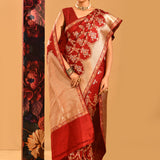 Dusky Red With Foral Butti In Banarasi Silk Saree