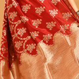 Dusky Red With Foral Butti In Banarasi Silk Saree