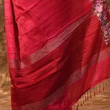 Dark Magenta Pink Embroidered Tussar Saree
