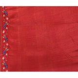 Dark Red Embroidered Tussar Silk Saree
