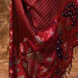Dark Red Embroidered Tussar Silk Saree